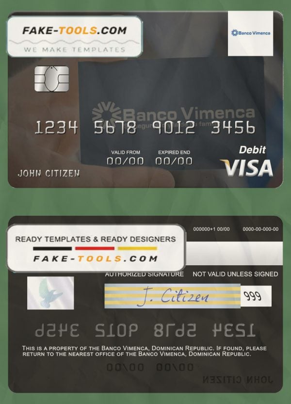 Dominican Republic Banco Vimecan visa debit card template in PSD format