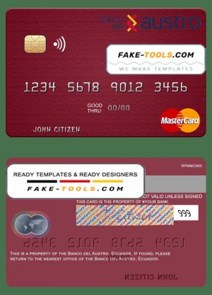 Ecuador Banco del Austro mastercard template in PSD format