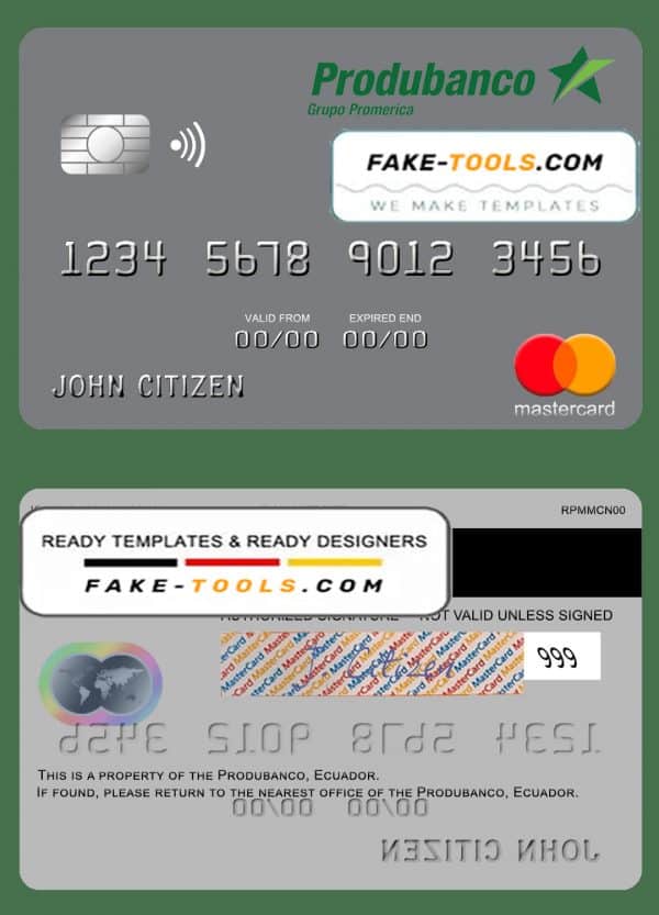 Ecuador Produbanco mastercard template in PSD format