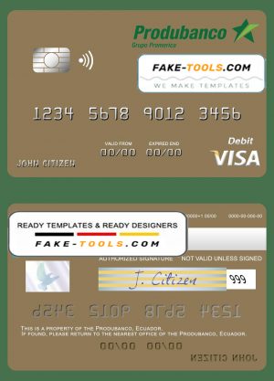 Ecuador Produbanco visa debit card template in PSD format
