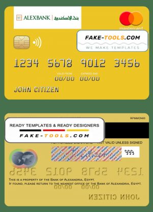 Egypt Bank of Alexandria mastercard template in PSD format