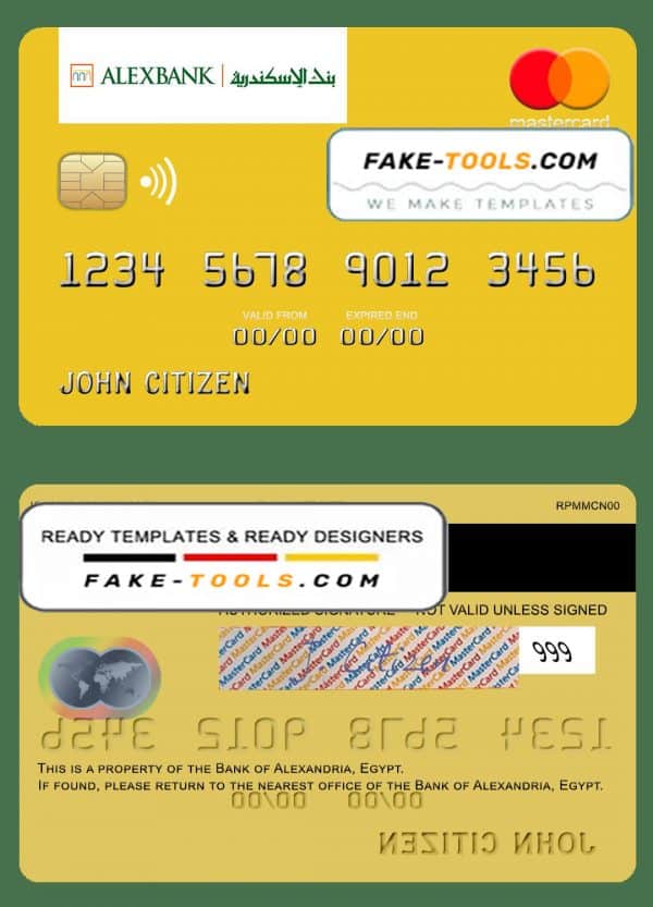 Egypt Bank of Alexandria mastercard template in PSD format