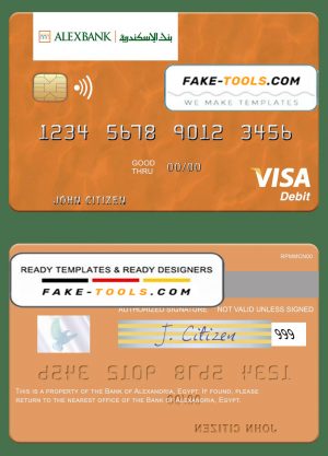 Egypt Bank of Alexandria visa debit card template in PSDÂ format