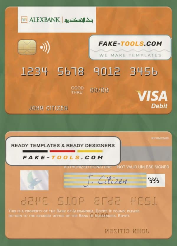 Egypt Bank of Alexandria visa debit card template in PSDÂ format