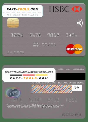 Egypt HSBC Bank mastercard template in PSD format