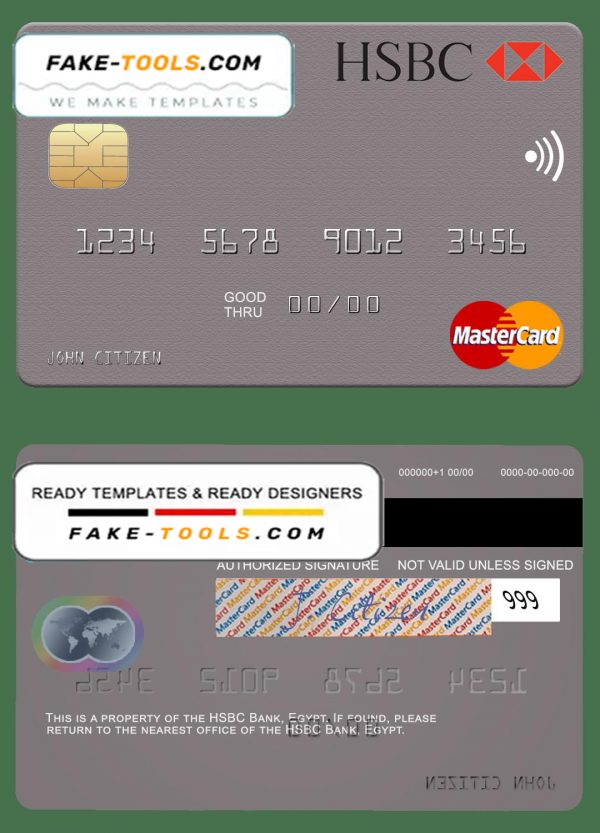 Egypt HSBC Bank mastercard template in PSD format