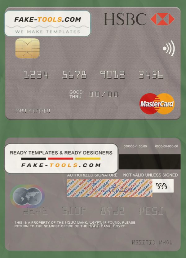 Egypt HSBC Bank mastercard template in PSD format