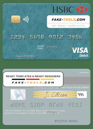 Egypt HSBC Bank visa debit card template in PSD format