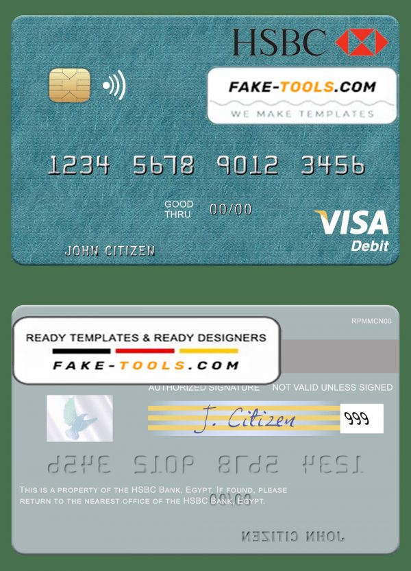 Egypt HSBC Bank visa debit card template in PSD format