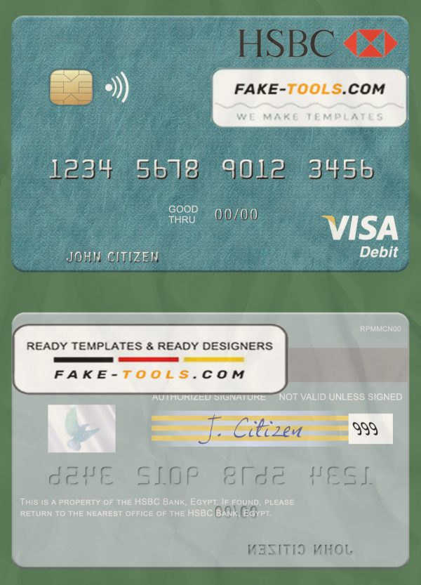 Egypt HSBC Bank visa debit card template in PSD format