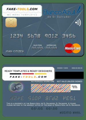 El Salvador Banco Azul de El Salvador mastercard template in PSDÂ format