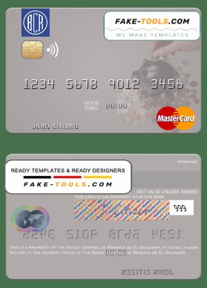 El Salvador Banco Central de Reserva de El Salvador mastercard template in PSD format
