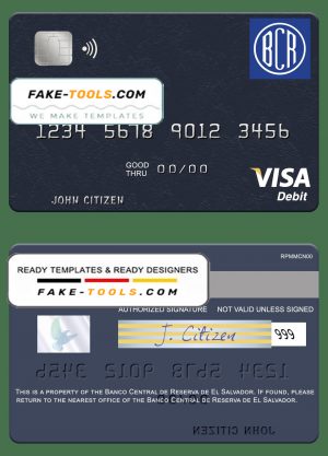 El Salvador Banco Central de Reserva de El Salvador visa debit card template in PSD format