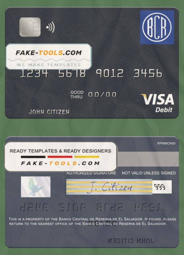 El Salvador Banco Central de Reserva de El Salvador visa debit card template in PSD format