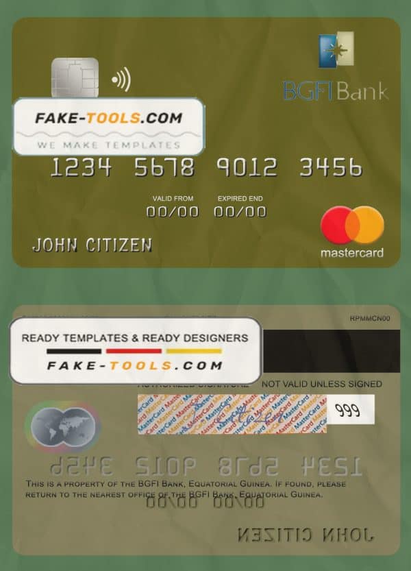 Equatorial Guinea BGFI Bank mastercard credit card template in PSD format