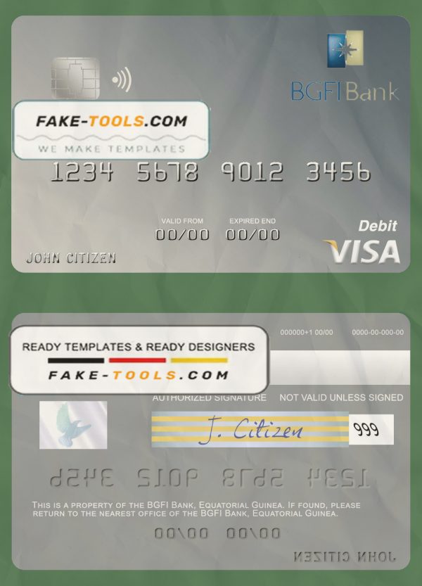 Equatorial Guinea BGFI Bank visa debit card template in PSD format