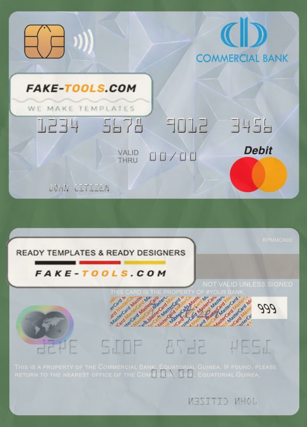 Equatorial Guinea Commerical bank Guinee Equatoriale mastercard template in PSD format