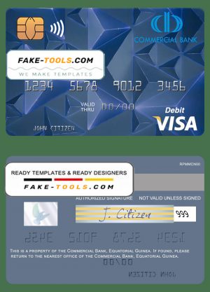 Equatorial Guinea Commerical bank Guinee Equatoriale visa debit card template in PSD format
