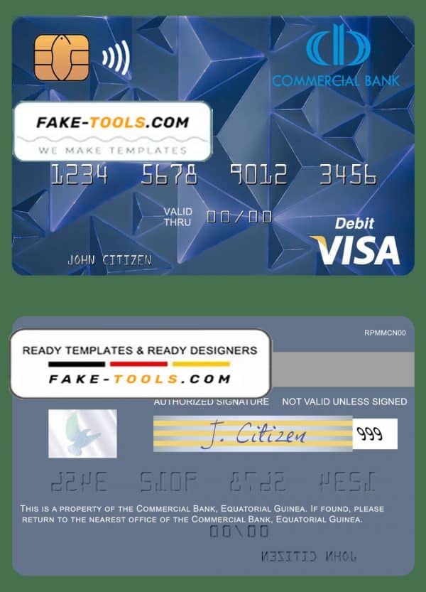 Equatorial Guinea Commerical bank Guinee Equatoriale visa debit card template in PSD format