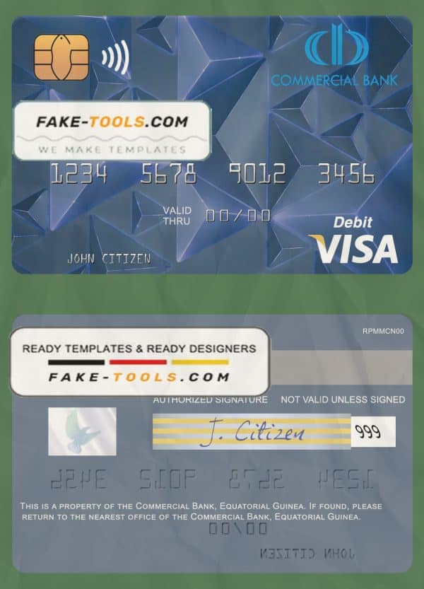 Equatorial Guinea Commerical bank Guinee Equatoriale visa debit card template in PSD format