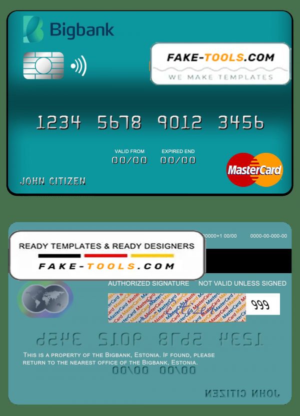 Estonia Bigbank mastercard credit card template in PSD format