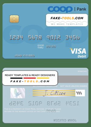 Estonia Coop Pank visa debit credit card template in PSD format