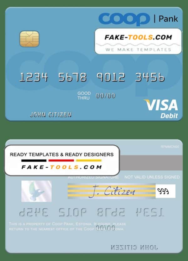 Estonia Coop Pank visa debit credit card template in PSD format