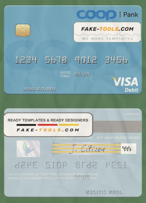 Estonia Coop Pank visa debit credit card template in PSD format