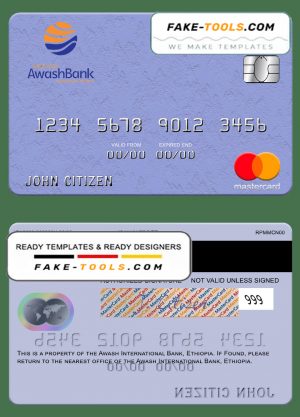 Ethiopia Awash International Bank mastercard credit card template in PSD format