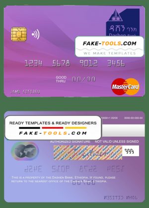 Ethiopia Dashen Bank mastercard credit card template in PSD format