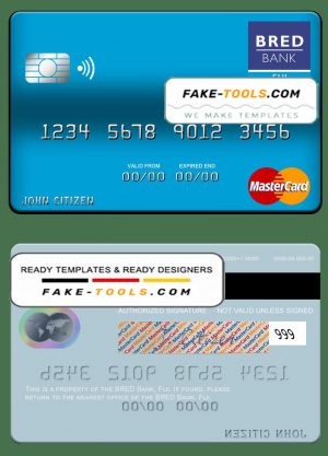 Fiji BRED Bank mastercard credit card template in PSD format