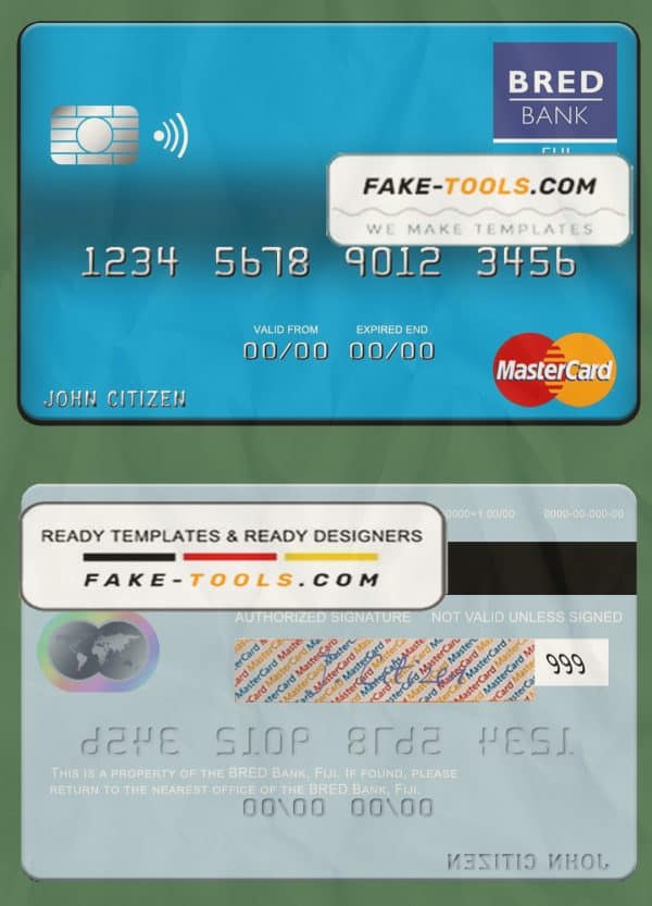 Fiji BRED Bank mastercard credit card template in PSD format