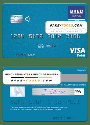 Fiji BRED Bank visa debit credit card template in PSD format