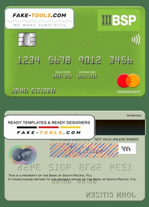 Fiji Bank of South Pacific mastercard credit card template in PSD format