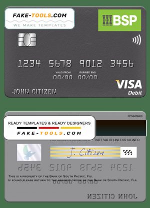 Fiji Bank of South Pacific visa debit card template in PSD format