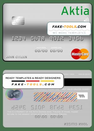 Finland Aktia Savings Bank mastercard credit card template in PSD format