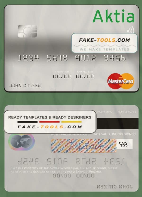 Finland Aktia Savings Bank mastercard credit card template in PSD format
