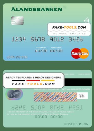 Finland Bank of Aland mastercard credit card template in PSD format