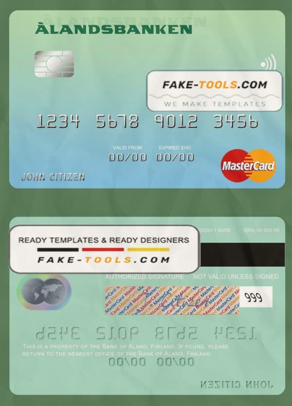 Finland Bank of Aland mastercard credit card template in PSD format