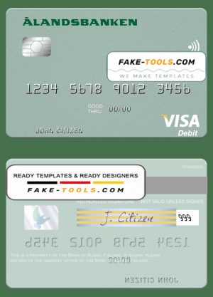 Finland Bank of Aland visa debit credit card template in PSD format