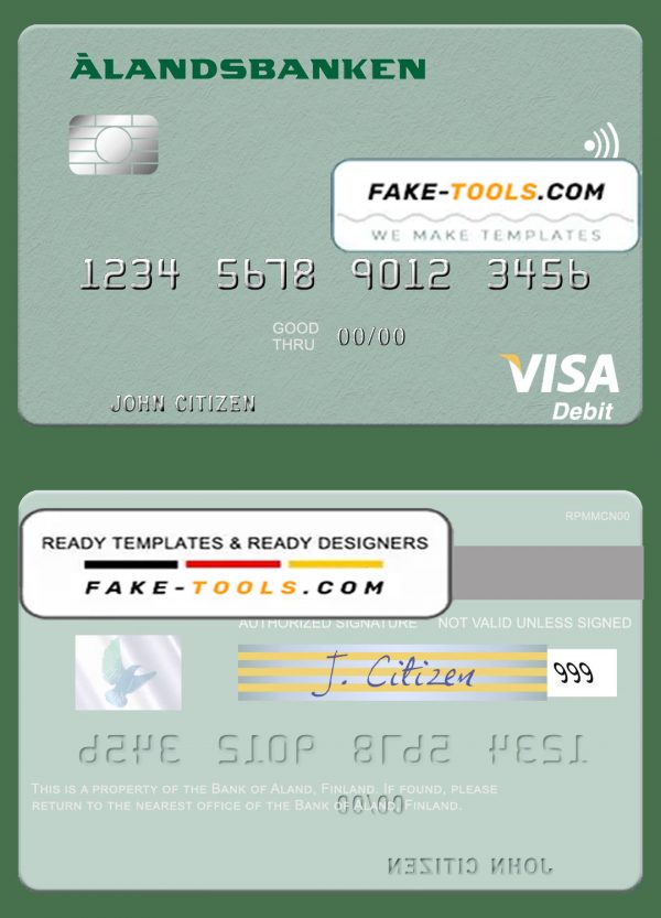 Finland Bank of Aland visa debit credit card template in PSD format