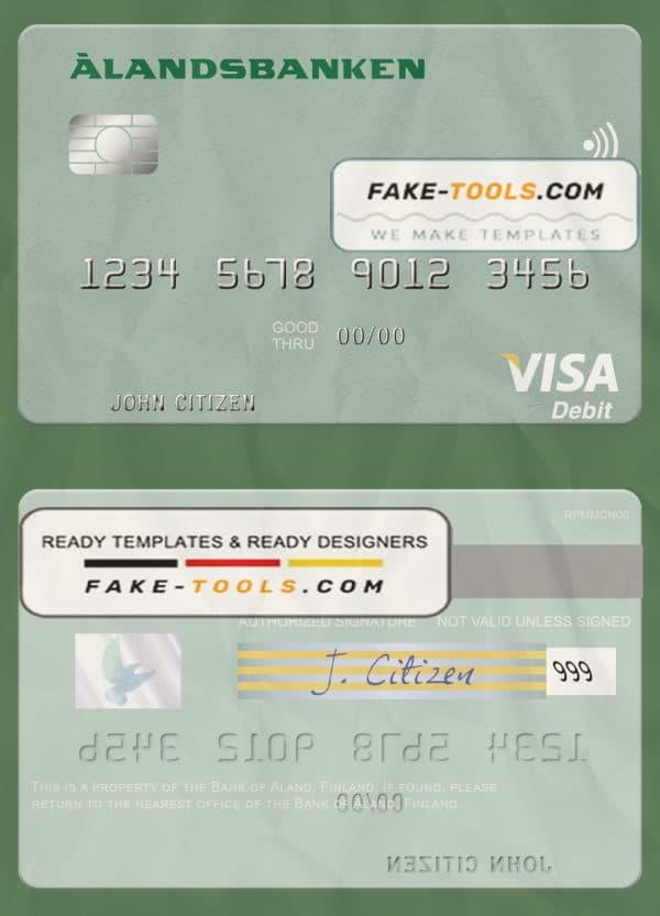 Finland Bank of Aland visa debit credit card template in PSD format