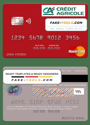 France Credit Agricole Bank mastercard credit card template in PSD format