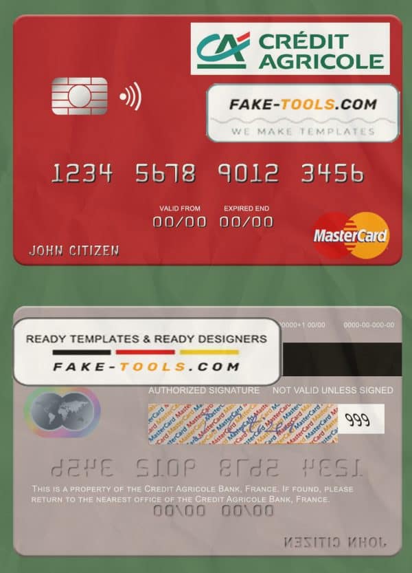 France Credit Agricole Bank mastercard credit card template in PSD format