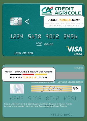 France Credit Agricole Bank visa debitÂ card template in PSDÂ format