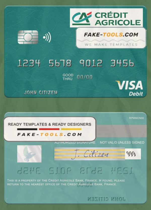 France Credit Agricole Bank visa debitÂ card template in PSDÂ format