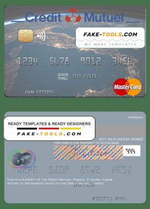 France Credit Mutuel Bank mastercard credit card template in PSD format