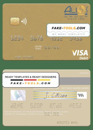 Gabon Alios France visa debit card template in PSD format