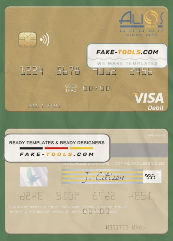 Gabon Alios France visa debit card template in PSD format