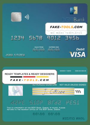 Gabon BGFI Bank visa debit card template in PSD format
